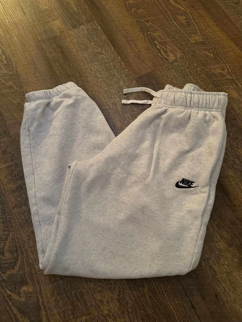 Nike women’s Heather Gray Fleece Joggers with Black Swoosh - oversized